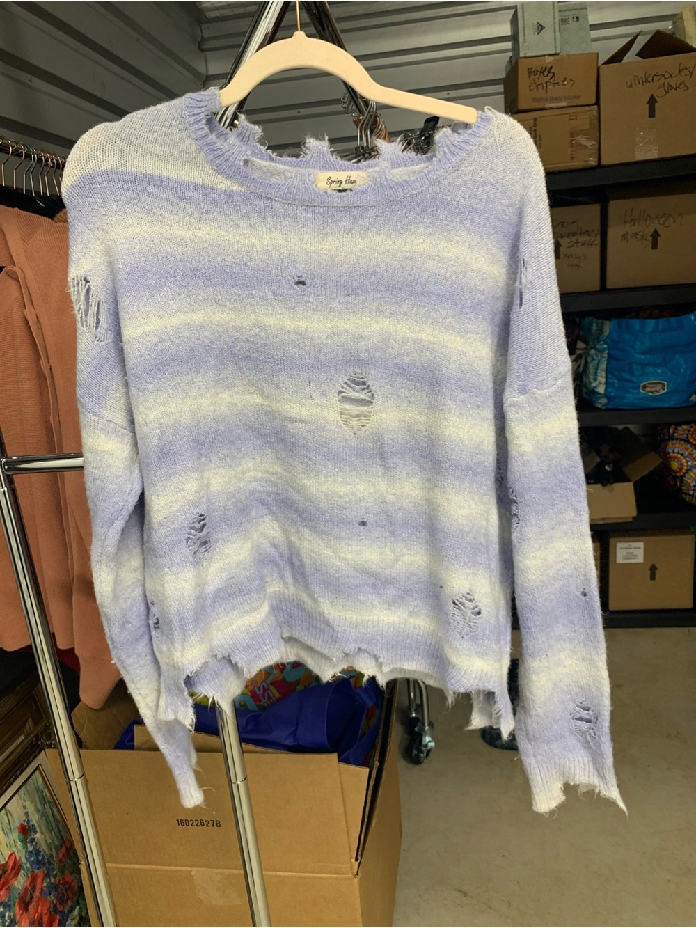 Forever 21 Lavender and Cream Distressed Stripe Sweater